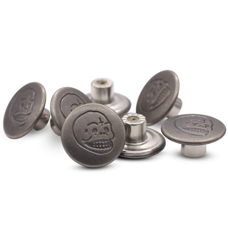Enosea 17mm Skull and Bones Gun Black Jean Buttons No-Sew Tack Buttons Kit - Image 2